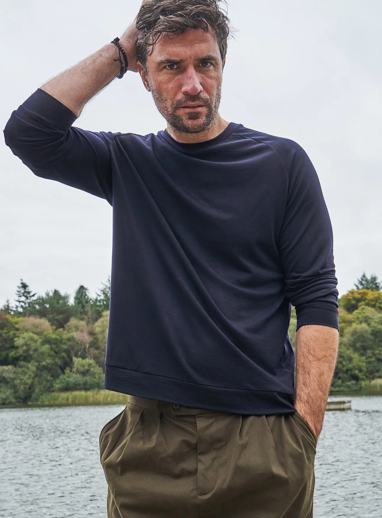 ZQ Merino Wool Jersey Long Sleeve Super 120s Navy Crew neck - Image 4