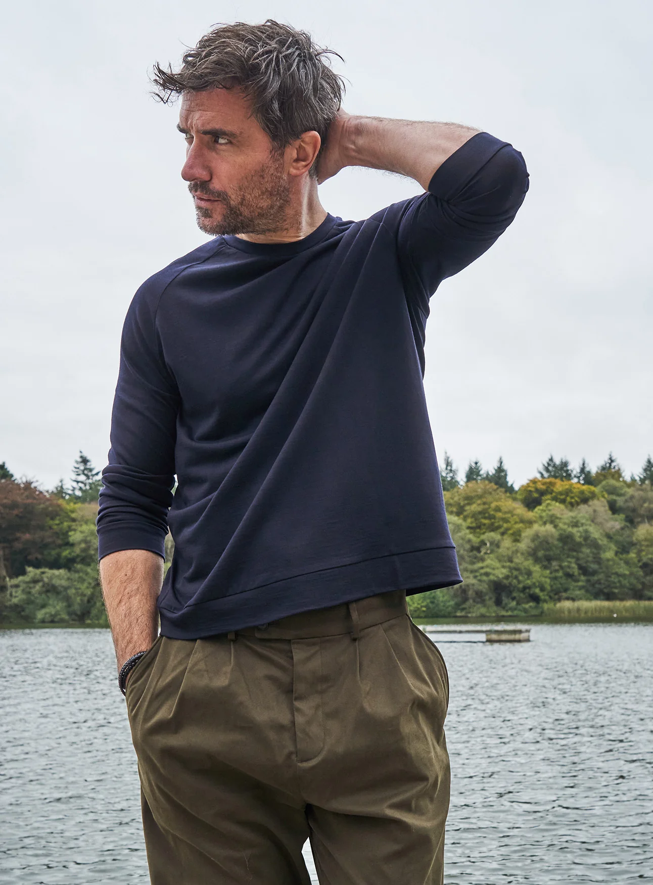 ZQ Merino Wool Jersey Long Sleeve Super 120s Navy Crew neck - Image 7